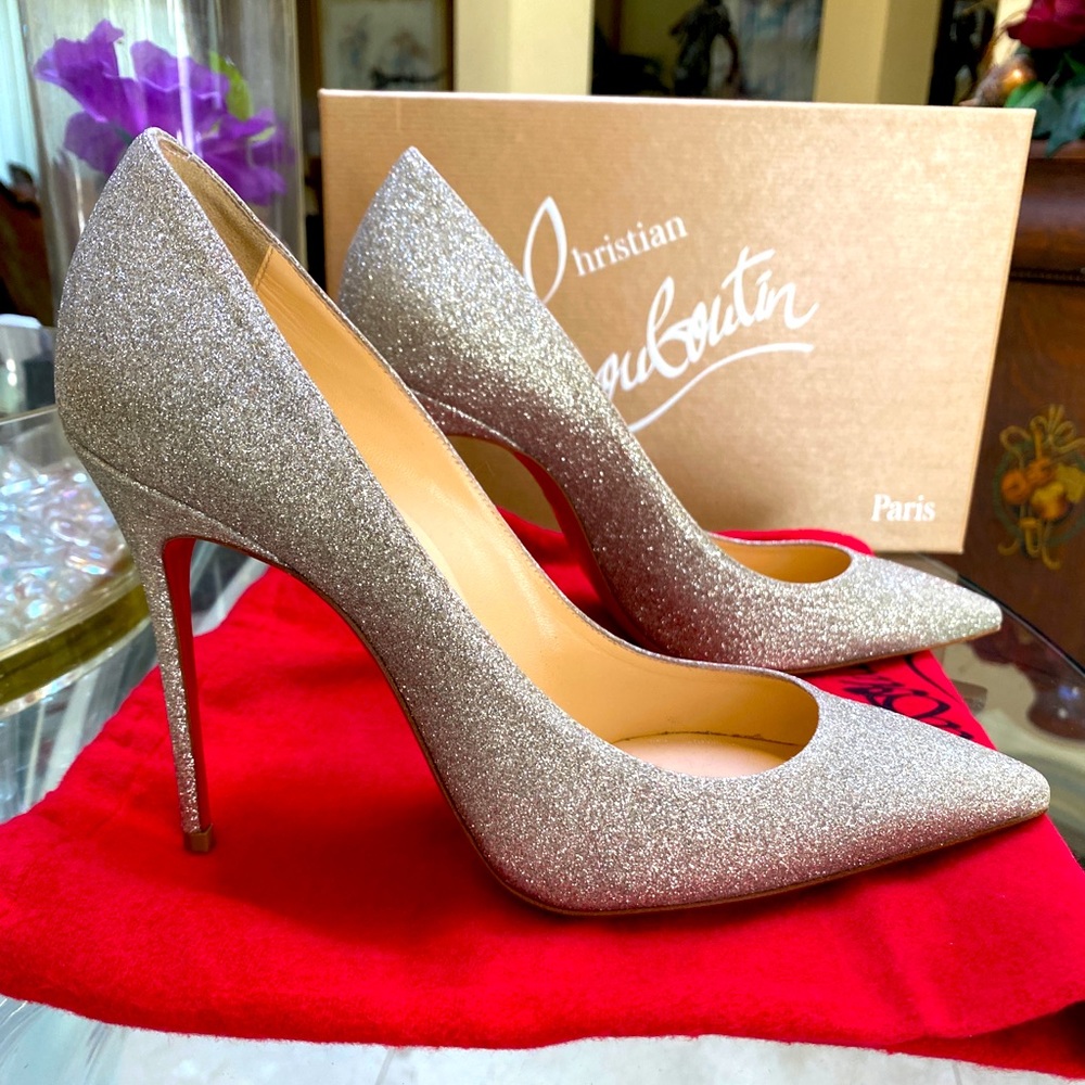 $795 Louboutin Kate Glitter Stiletto Pumps (Size EU 37.5; approx 7 or 7.5